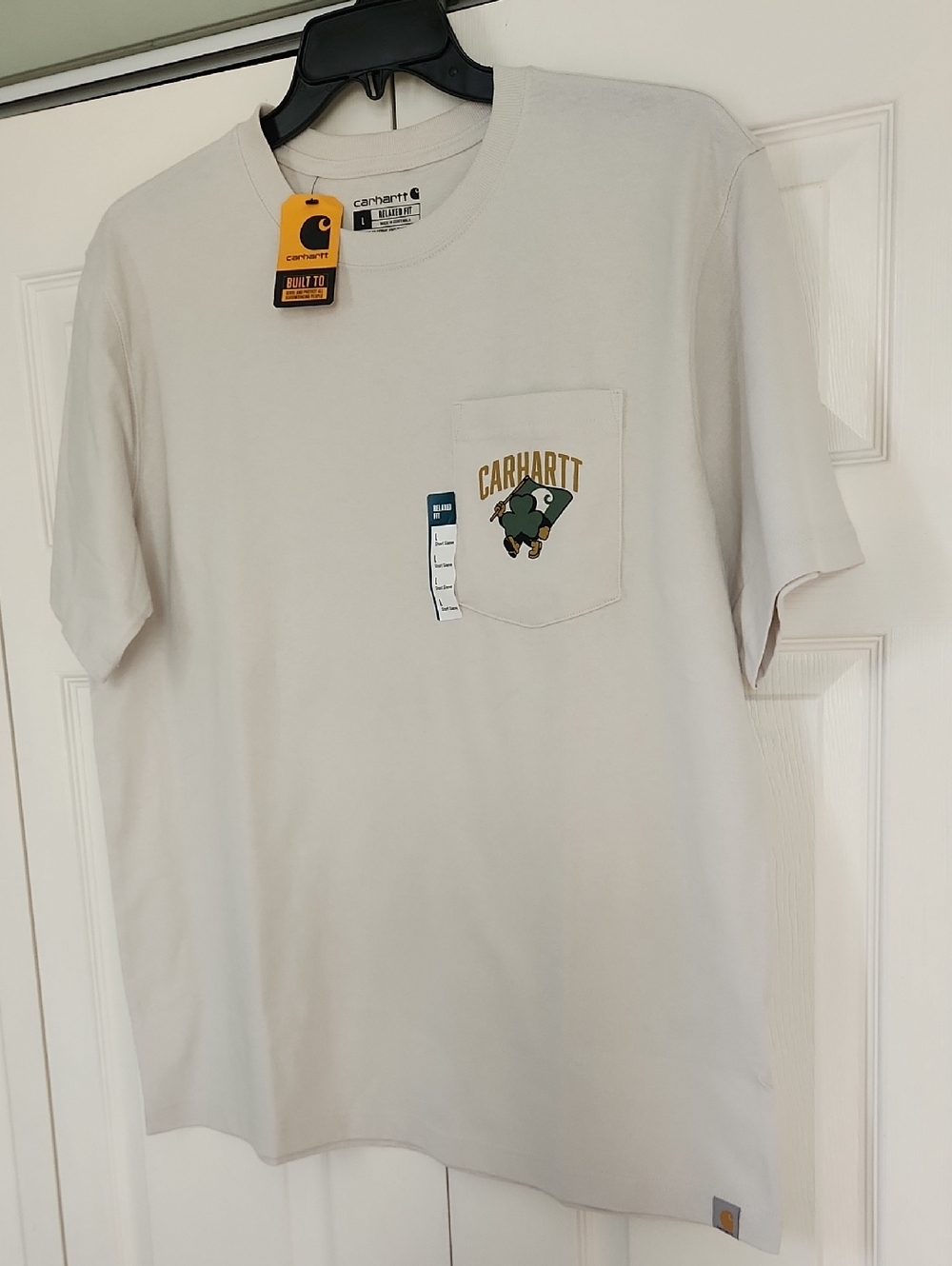 Carhartt Men's Cream Short-Sleeve Pocket Tee with Graphic